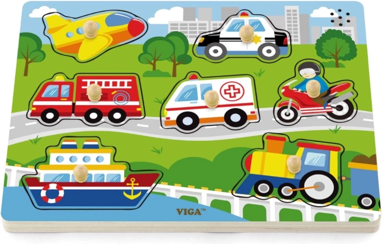 Dřevěné zvukové puzzle dopravní prostředky Viga