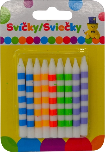 Narozeninové svíčky barevné s pruhy, 18 ks