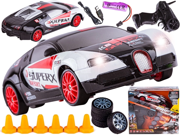 Rc drift auto 1:24 4wd 2,4 ghz ve stylu Bugatti černo-bílé - 1 kus