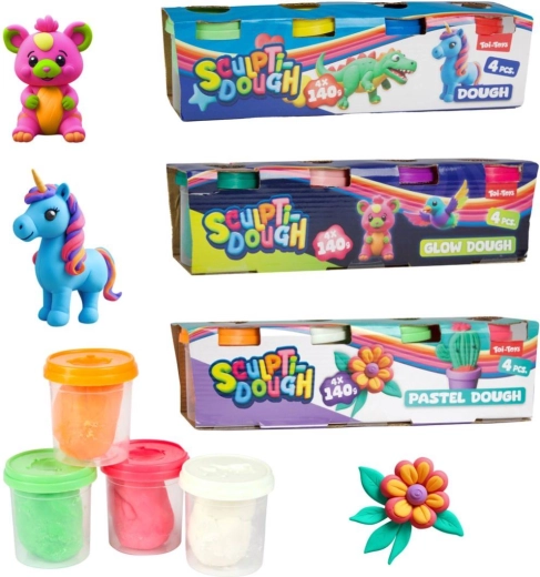 Modelína 4×140 g v kelímku – klasická, pastelová nebo svítící