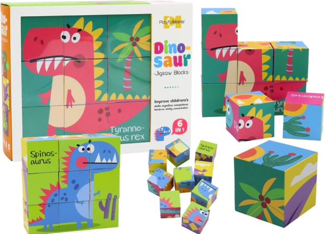 Vzdělávací puzzle kostky 6v1 Dino svět, 9 dílků