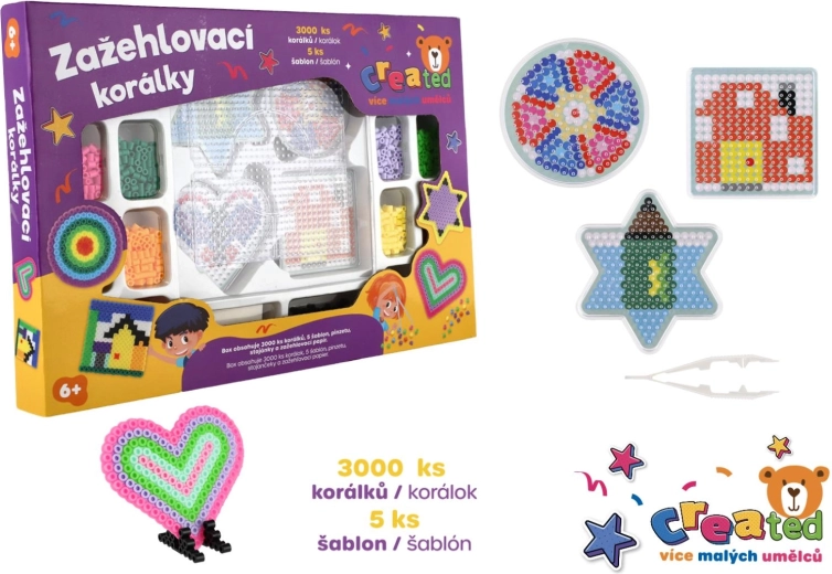 Zažehlovací korálky Created – kreativní sada 3000 ks + 4 podložky a doplňky