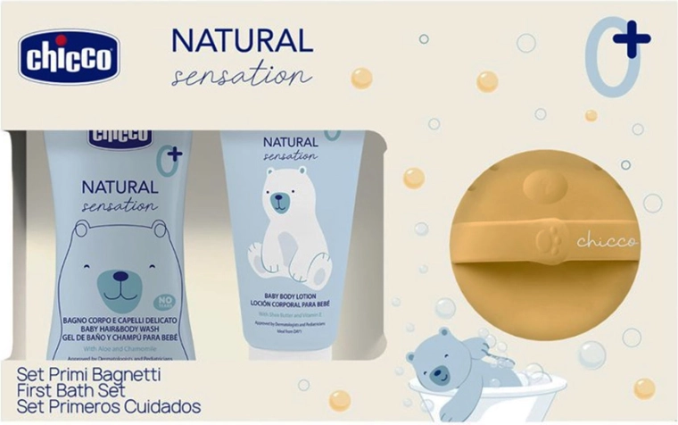 Chicco dárková sada kosmetiky Natural Sensation se silikonovou mycí houbičkou