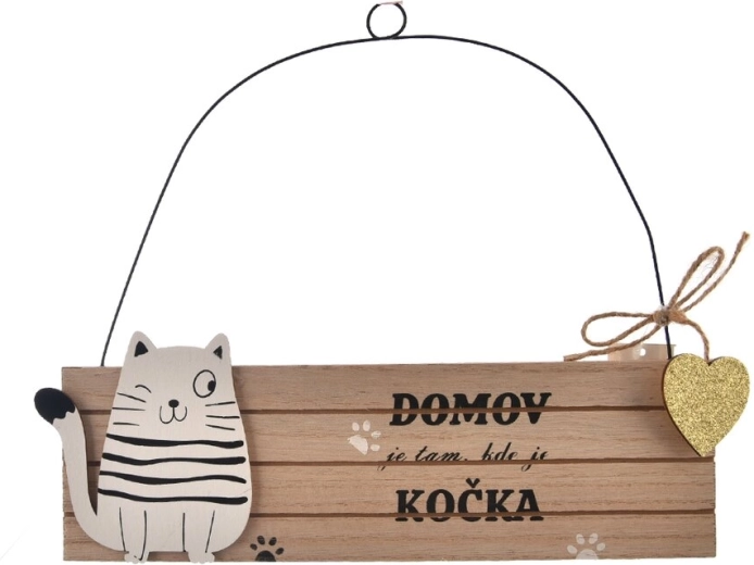 Dřevěná dekorativní cedule kočka béžová