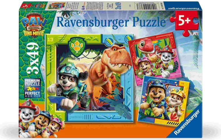 Ravensburger puzzle Tlapková patrola: dinosauří film 3x49 dílků