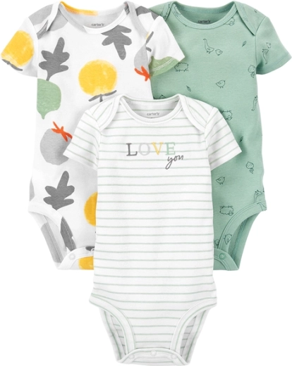 Carter's kojenecké body s krátkým rukávem Veggies neutrál, 3 ks, velikost 56 (NB)