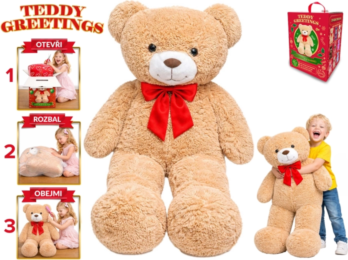 Teddy Greetings plyšový medvěd s mašlí 120 cm béžový