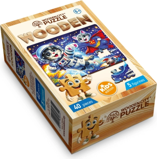 Dřevěné puzzle Wooden City Super kočky ve vesmíru, 40 dílků