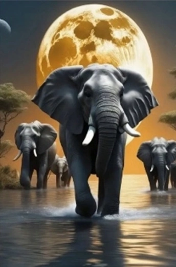 Diamantové malování Sloni při měsíčku 30 × 40 cm