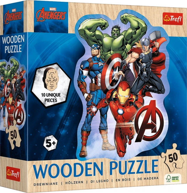 Dřevěné obrysové puzzle AVENGERS – 50 dílků