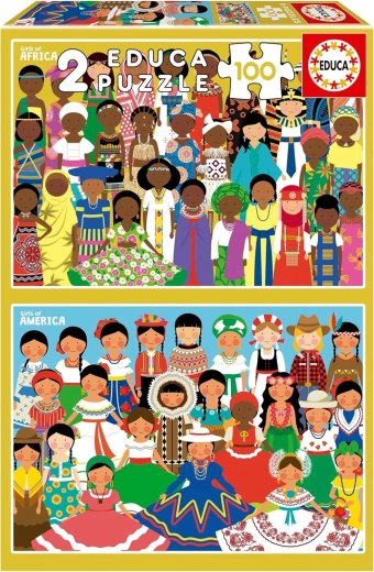 Educa puzzle Dívky z Ameriky a Afriky 2×100 dílků