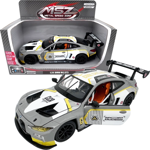Kovový model 1:24 bmw m4 gt3 – stříbrně šedý