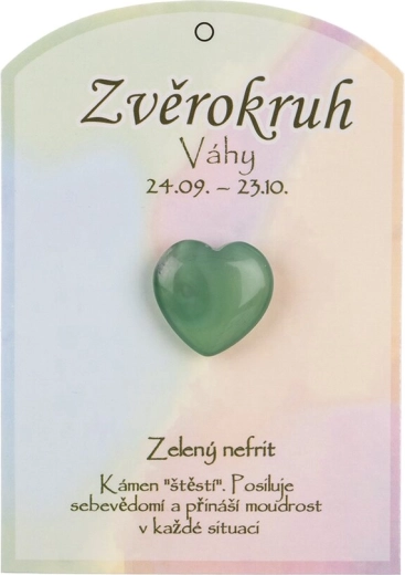 Zelený nefrit ve tvaru srdce pro znamení Váhy