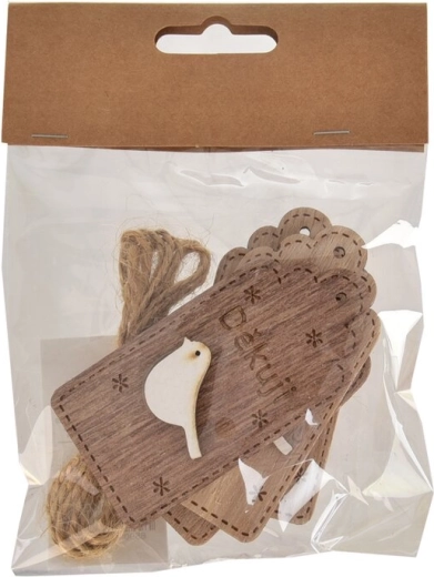 Dřevěná jmenovka „Děkuji“ hnědá 4×8 cm (4 ks)