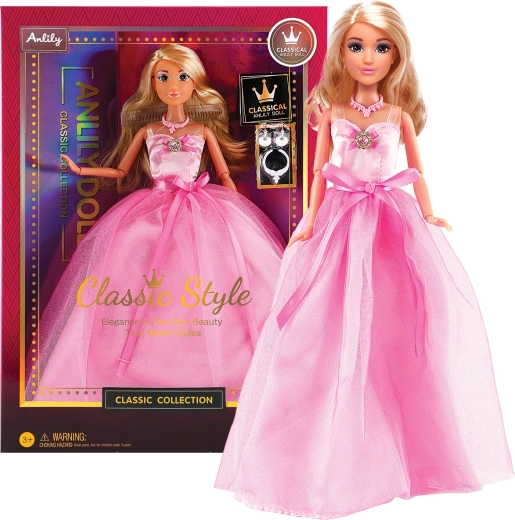 Módní panenka ve společenských šatech – dlouhé růžové