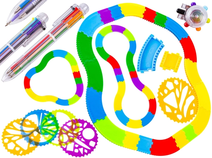 Spirograf – kreslicí sada s modulární dráhou, šablonami a vícebarevným perem
