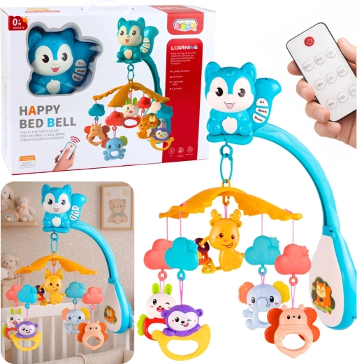 Dětská kolotoč nad postýlku s veverkou, projektorem a dálkovým ovládáním