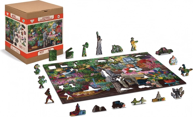 Dřevěné oboustranné puzzle květinářství 2v1, 400 dílků – WOODEN CITY