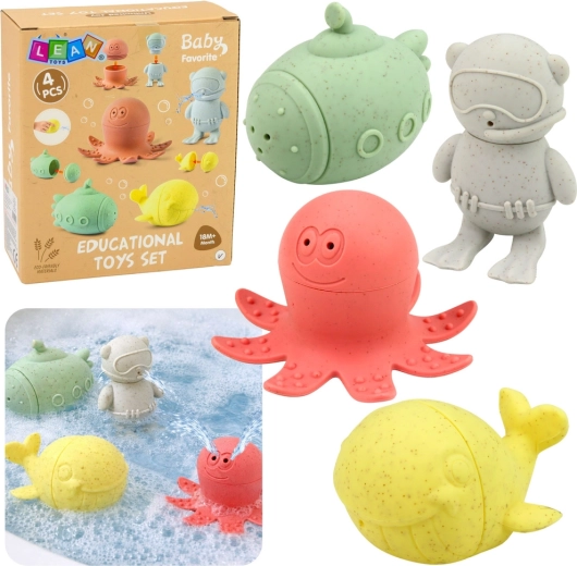 Senzorické gumové hračky do koupele, pastelové figurky, 4 ks