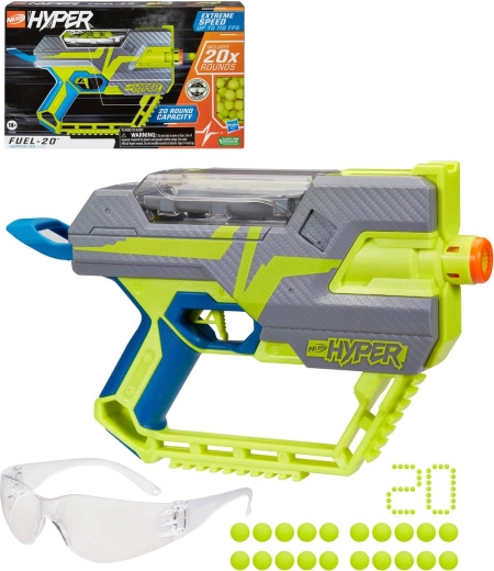 Hasbro Nerf Hyper Fuel-20 blástr s kuličkami a ochrannými brýlemi
