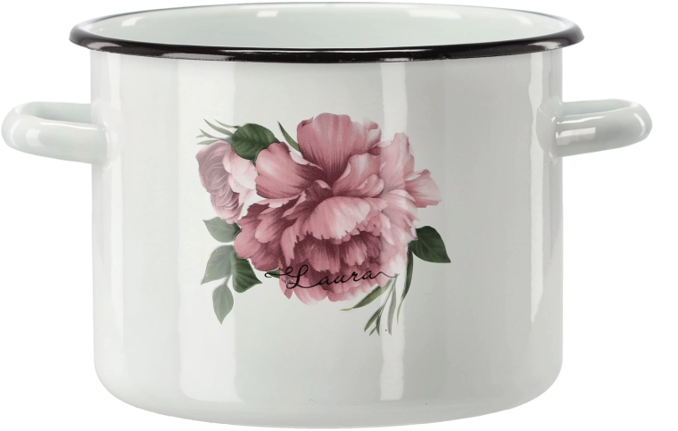 Emaliovaný hrnec 4,5 l, 20 cm, bílý, Pivoňka Laura