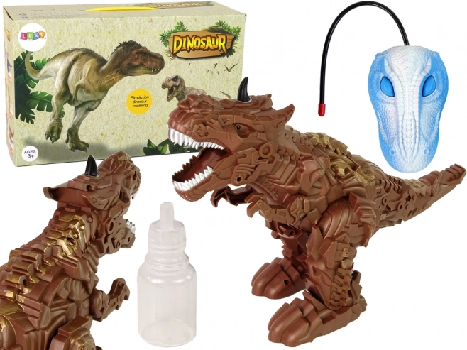 RC dinosaurus s parou, projektorem a zvukovými a světelnými efekty – hnědý