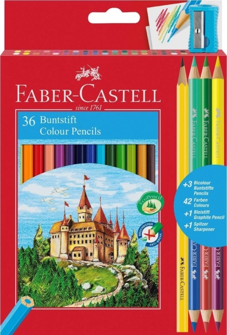 Faber-Castell pastelky 36 ks s ořezávátkem, tužkou a duo pastelkami