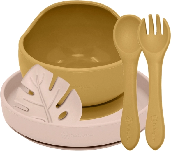 PETITE&MARS jídelní silikonový set TAKE&MATCH 4 ks intense ochre / desert sand 6m+