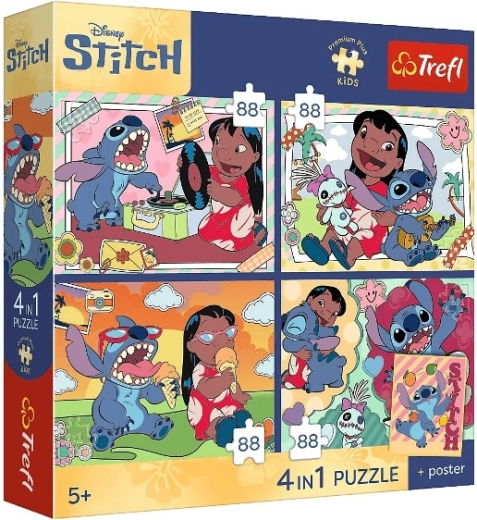 Premium dětské puzzle Stitch – 4x88 dílků (kosmický motiv)