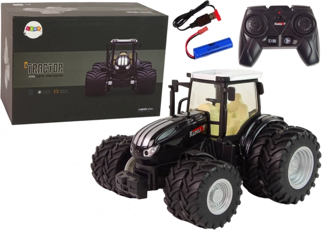 Dálkově ovládaný traktor 2,4 GHz černý kov 1:24