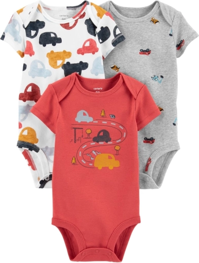 Carter’s kojenecké body s krátkým rukávem Cars, 3 ks, pro kluky, velikost 56 (NB)