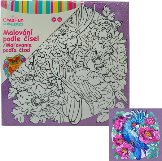 Malování na plátno – papoušek 30 × 30 cm