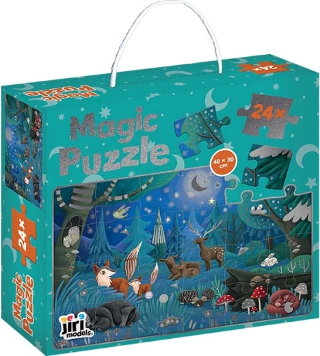 Třpytivé puzzle v krabičce Zvířata v noci