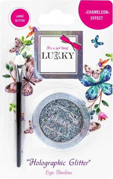 Gelové oční stíny s holografickými třpytkami a štětcem Lukky