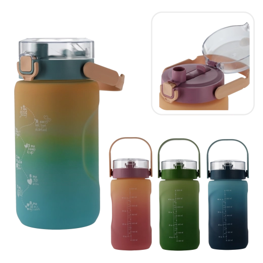 Láhev na vodu 1,5 l s časovými značkami, ombré zelená