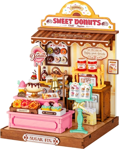 RoboTime 3D dřevěná miniatura domečku obchod s donuty