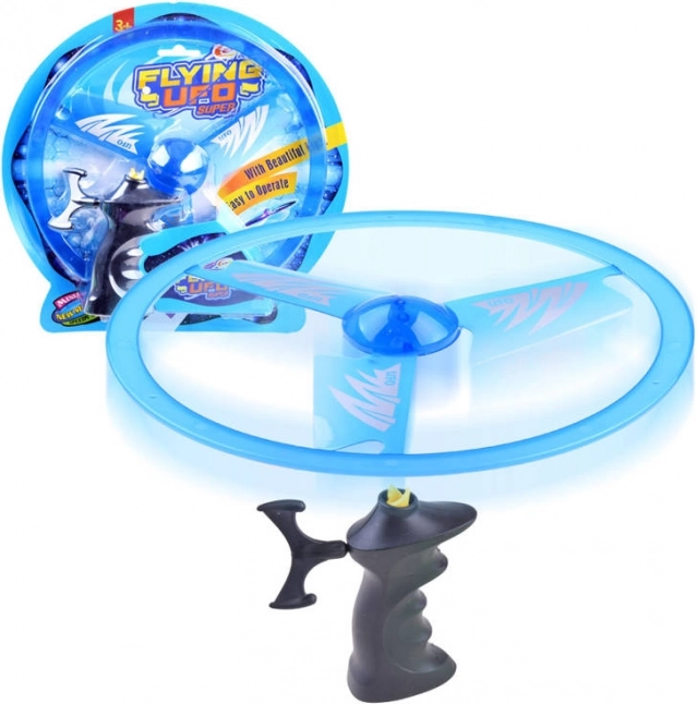 Létající disk s vystřelovačem a světelným efektem – Modrá