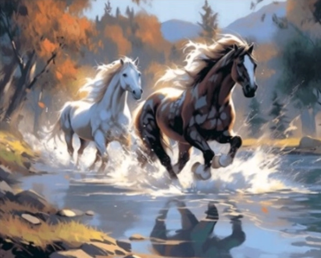 Malování podle čísel – cválající koně 40 × 50 cm