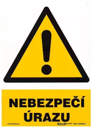 Bezpečnostní tabulka Nebezpečí úrazu A4 plast