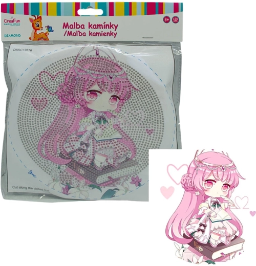 Diamantové malování s rámem – panenka v růžové, 20 cm