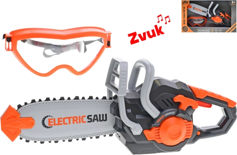 Dětská elektrická motorová pila s ochrannými brýlemi, 34 cm