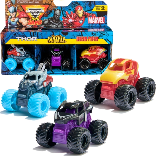 Monster Jam Mini Jams Marvel Thor, Black Panther a Iron Man - 3 ks
