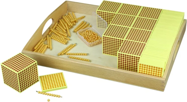 Dřevěné stovkové čtverce a zlatý perlový materiál 100–1000