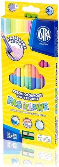 Trojhranné oboustranné pastelky pastelových barev 12 ks (24 barev) ASTRA