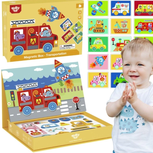 Magnetická vzdělávací skládačka v boxu TOOKY TOY, 80 dílků