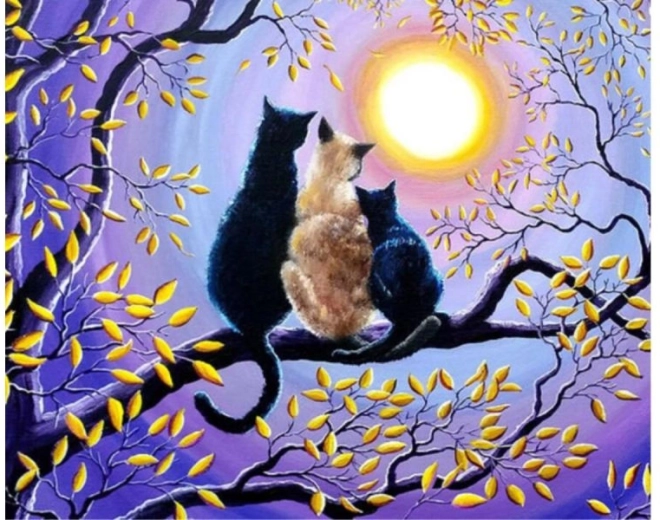 Diamantová mozaika (diamond painting) rodina koček na stromě 40 × 30 cm