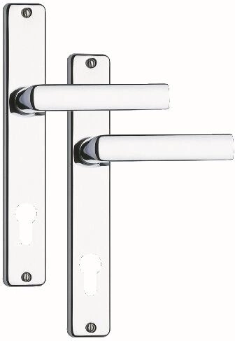 Dveřní klika se štítkem 90 mm pro vložku, saténový chrom/nerez