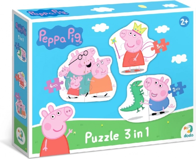 Puzzle Prasátko Peppa – rodina 3v1 (2, 3 a 4 dílky) DODO