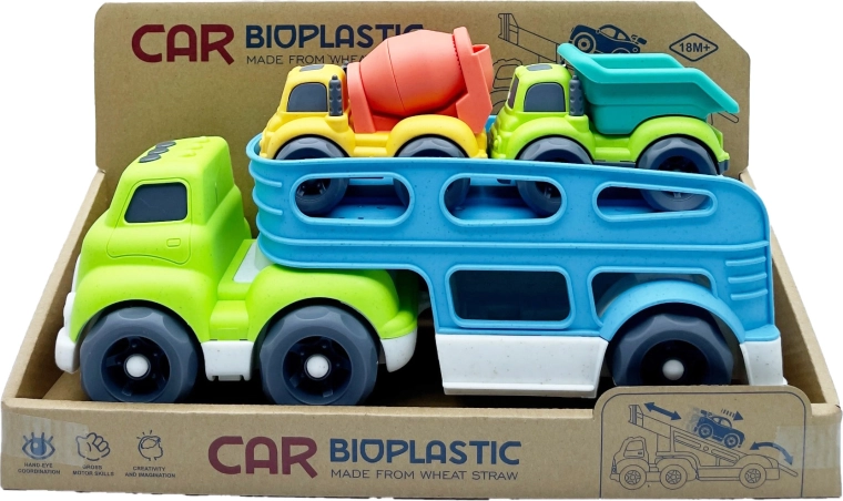 Bioplastový truck přepravník se 2 autíčky (míchačka a sklápěč) 37 cm
