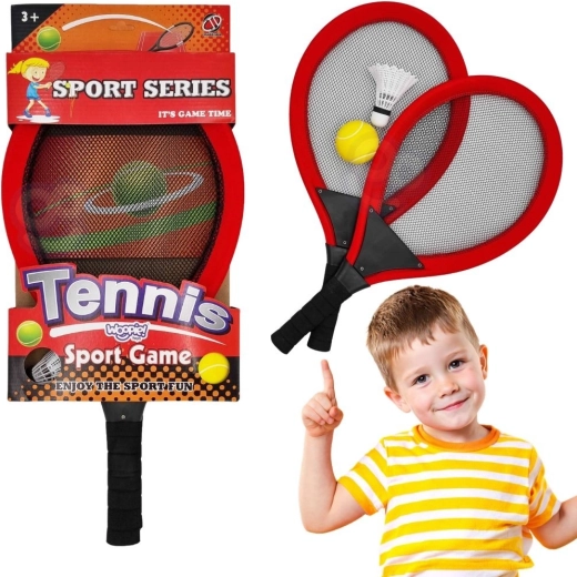 WOOPIE velké tenisové a badmintonové rakety pro děti se sadou míčku a košíčku